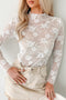 Sheer Floral Lace Mesh Mock Neck Elegant Long Sleeve Fitted Top